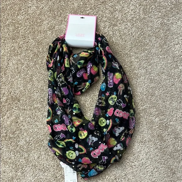 Justice Eternity Scarf with Colorful Emoji Prints and Sparkly Dots One Size NEW - Picture 3 of 4